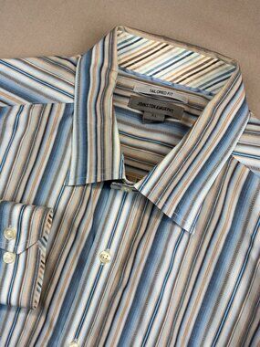 Johnston & Murphy Tailored Fit Dress Shirt Men’s XL Blue Brown Striped
